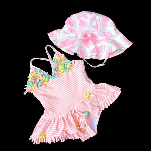 Little Me/Carter’s Swim Baby Girl Bathing Suit And Beach Hat 69